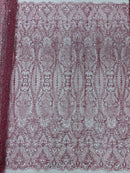 Mermaid Glitter Design - Dusty Rose - Tulle Mesh with Mermaid Tail Glitter Design Sold By Yard