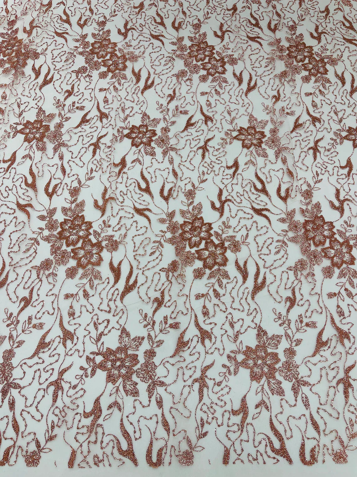 Flower Glitter Fabric - Dusty Rose - 3D Floral Tulle Fabric for Wedding, Quinceañera By Yard