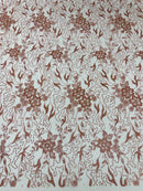 Flower Glitter Fabric - Dusty Rose - 3D Floral Tulle Fabric for Wedding, Quinceañera By Yard