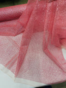 Shimmer Glitter Mesh Fabric - Dusty Rose - Shiny Glitter Dots Design on Lace Mesh Sold By Yard