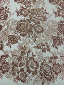 Rose Glitter Fabric - Dusty Rose - 3D Glitter Rose Tulle Fabric for Wedding, Quinceañera By Yard