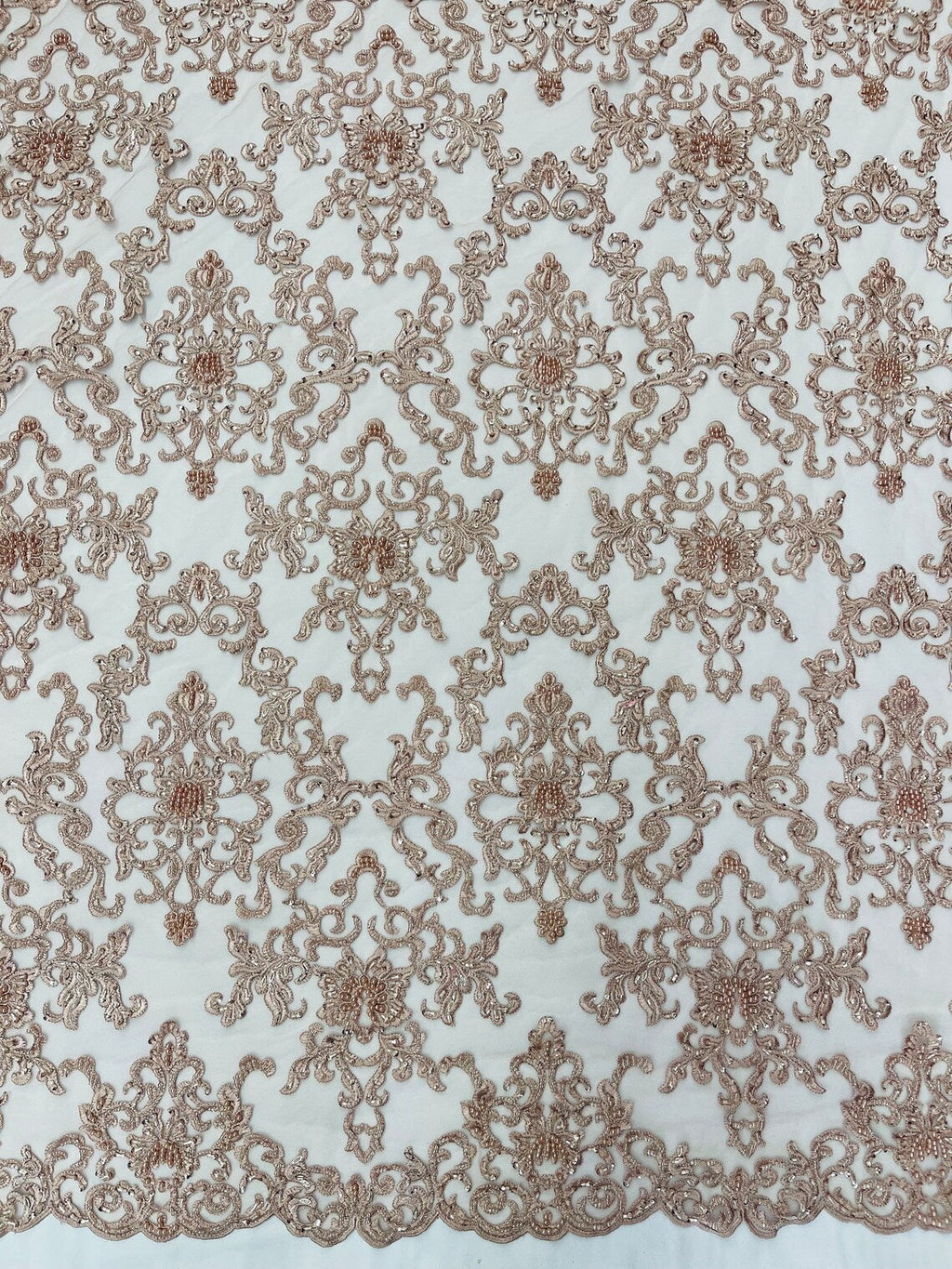 Butterfly Bead Sequins Fabric - Dusty Rose  - Damask Beaded Sequins Lace Fabric by the yard