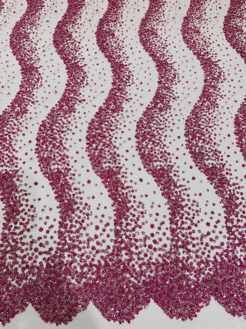 Mermaid Stripe Bead Design - Dusty Rose - Embroidered Beaded Mermaid Theme Mesh Fabric by Yard