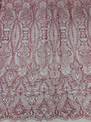 Mermaid Glitter Design - Dusty Rose - Tulle Mesh with Mermaid Tail Glitter Design Sold By Yard