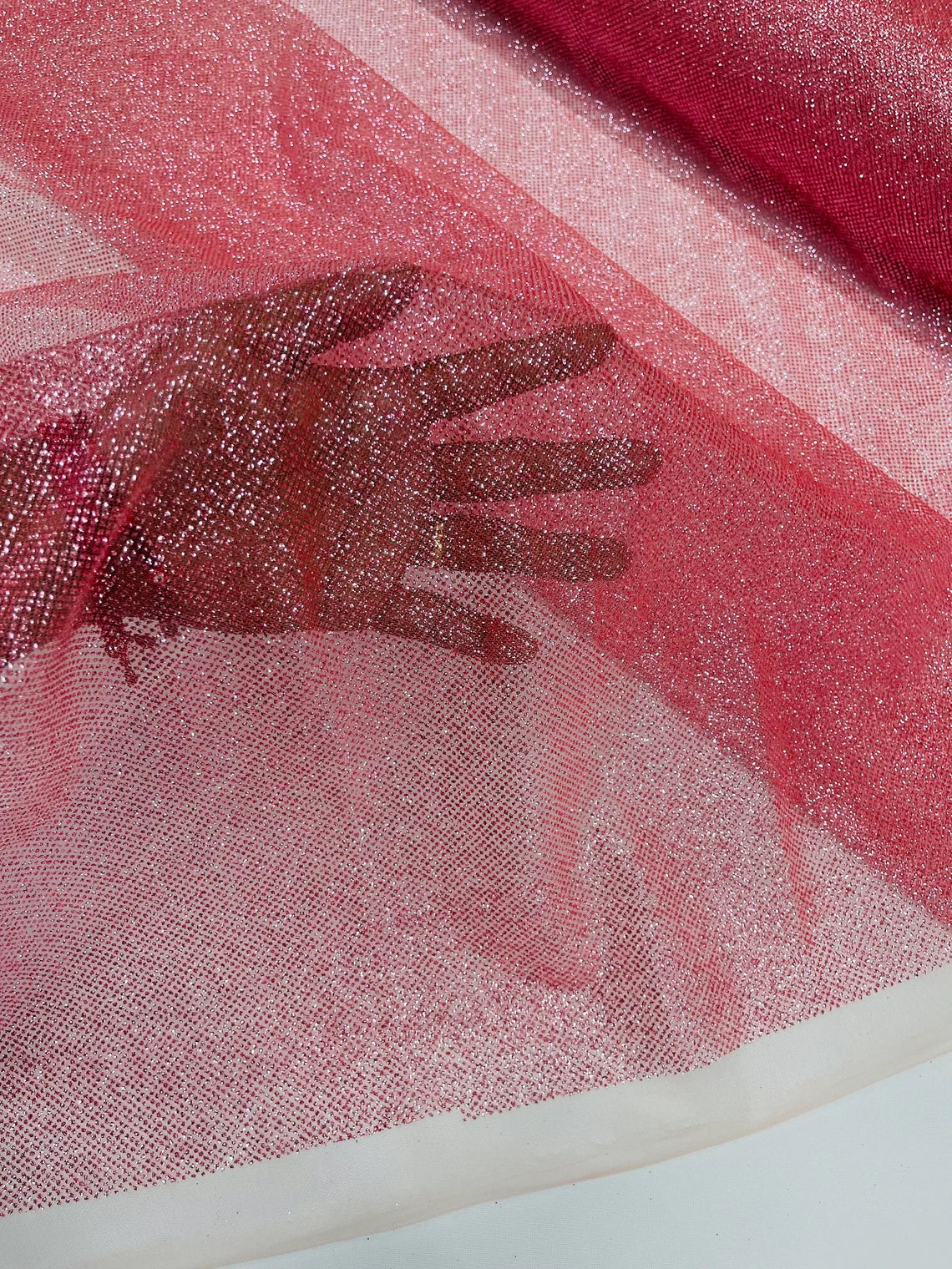 Shimmer Glitter Mesh Fabric - Dusty Rose - Shiny Glitter Dots Design on Lace Mesh Sold By Yard