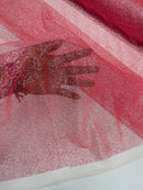 Shimmer Glitter Mesh Fabric - Dusty Rose - Shiny Glitter Dots Design on Lace Mesh Sold By Yard