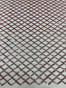 Diamond Sequins Fabric - Dusty Rose - Diamond Geometric Net Design on Mesh Lace Fabric By Yard