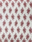 Floral Damask Lace Fabric - Dusty Rose - Embroidered Damask Flowers on Lace Fabric By Yard