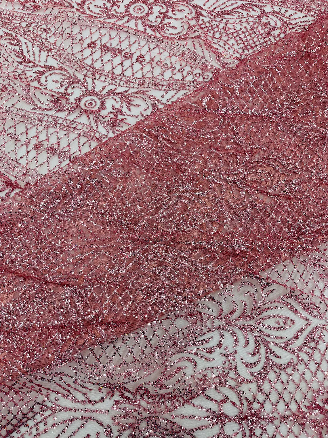 Mermaid Glitter Design - Dusty Rose - Tulle Mesh with Mermaid Tail Glitter Design Sold By Yard