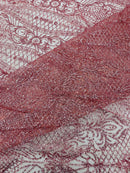 Mermaid Glitter Design - Dusty Rose - Tulle Mesh with Mermaid Tail Glitter Design Sold By Yard