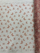 3D Butterfly Beaded Fabric - Dusty Rose - Beaded Sequins Butterfly Embroidered Fabric By Yard