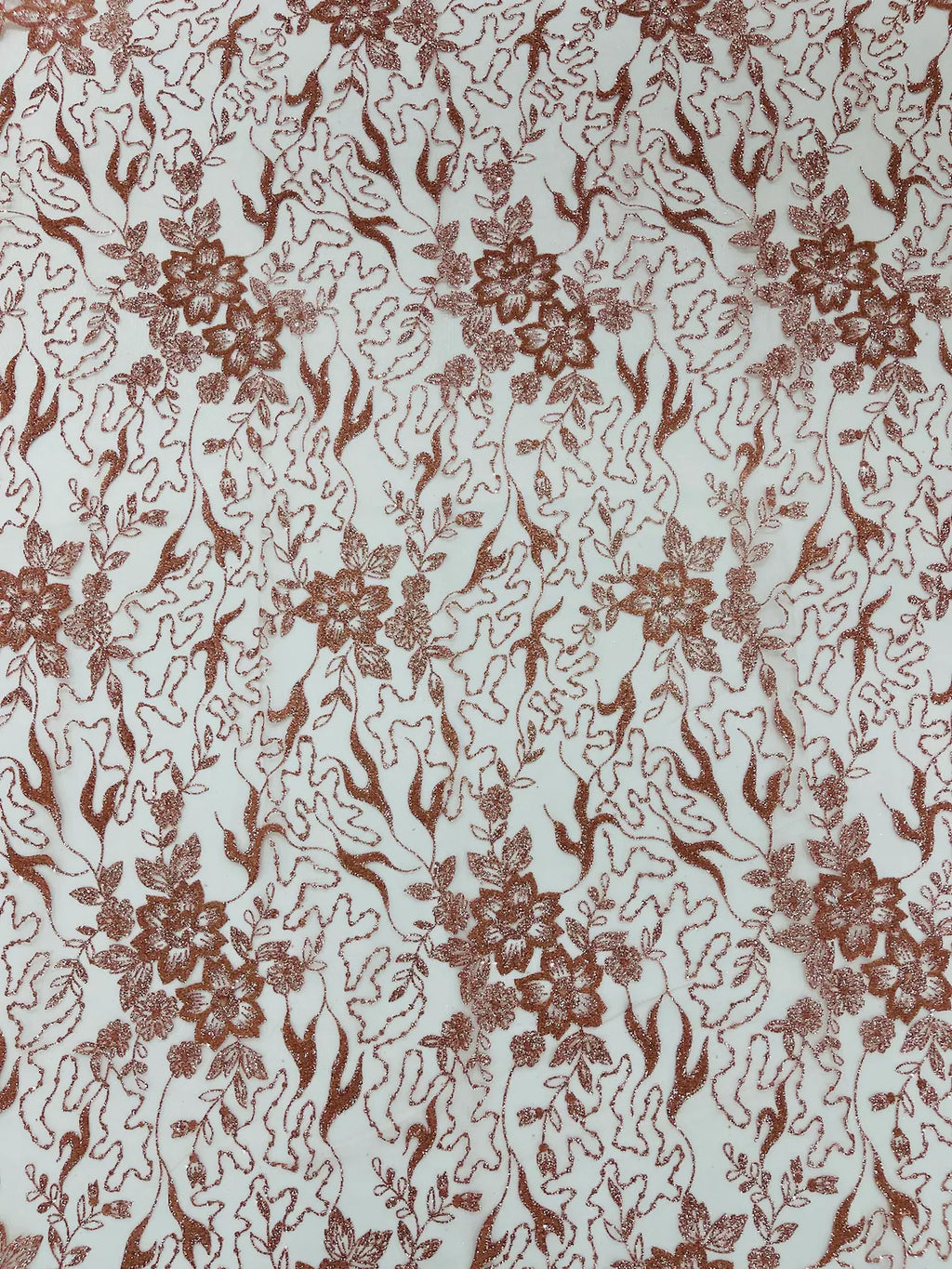 Flower Glitter Fabric - Dusty Rose - 3D Floral Tulle Fabric for Wedding, Quinceañera By Yard