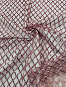 Diamond Sequins Fabric - Dusty Rose - Diamond Geometric Net Design on Mesh Lace Fabric By Yard