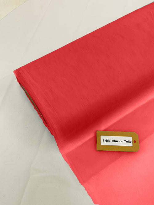 108" Tulle Illusion Fabric - Dark Coral - Premium Tulle Polyester Fabric Sold By Roll of 50 Yards