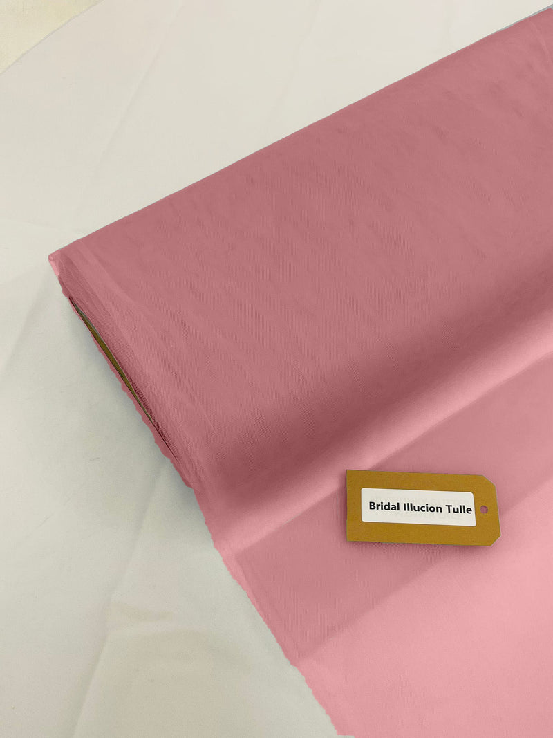 108" Tulle Illusion Fabric - Dusty Rose - Premium Tulle Polyester Fabric Sold By Roll of 50 Yards