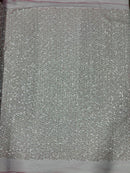 Small Beaded Flower Pearl Fabric - Dusty Rose - Pearls and Beads Embroidered Fabric By Yard