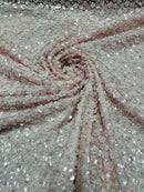 Small Beaded Flower Pearl Fabric - Dusty Rose - Pearls and Beads Embroidered Fabric By Yard