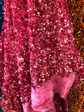 Dark Pink Velvet Stretch Sequins - Sequins on 2 Way Stretch Velvet Fabric 58/60”