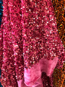 Dark Pink Velvet Stretch Sequins - Sequins on 2 Way Stretch Velvet Fabric 58/60”