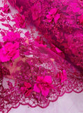 3D Flower Glitter Fabric - Fuchsia - Floral Glitter Sequin Design on Lace Mesh Fabric by Yard (Copy)