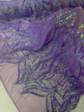 Lilac Iridescent Sequin - 4 Way Stretch Embroidered Royalty Sequins Fancy Design Fabric By Yard