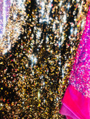 Gold sequin On Black Stretch Velvet Sequins Fabric- Velvet Sequins 2 Way Stretch 58/60” By Yard