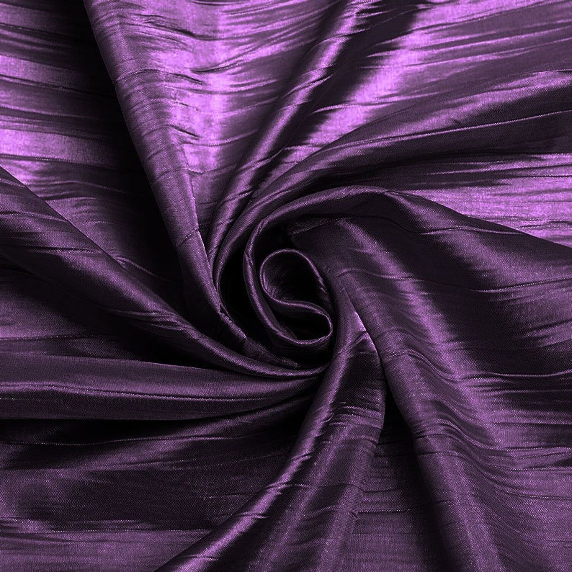 54" Crushed Taffeta Fabric - Eggplant - Crushed Taffeta Creased Fabric Sold by The Yard