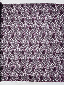 Embroidery Floral Bead Fabric - Eggplant  - Bridal Embroidery Beaded Floral  Fabric Sold by Yard