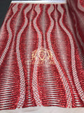 4 Way Stretch - Red - Horizontal Line Design Sequins On Stretch Mesh By The Yard