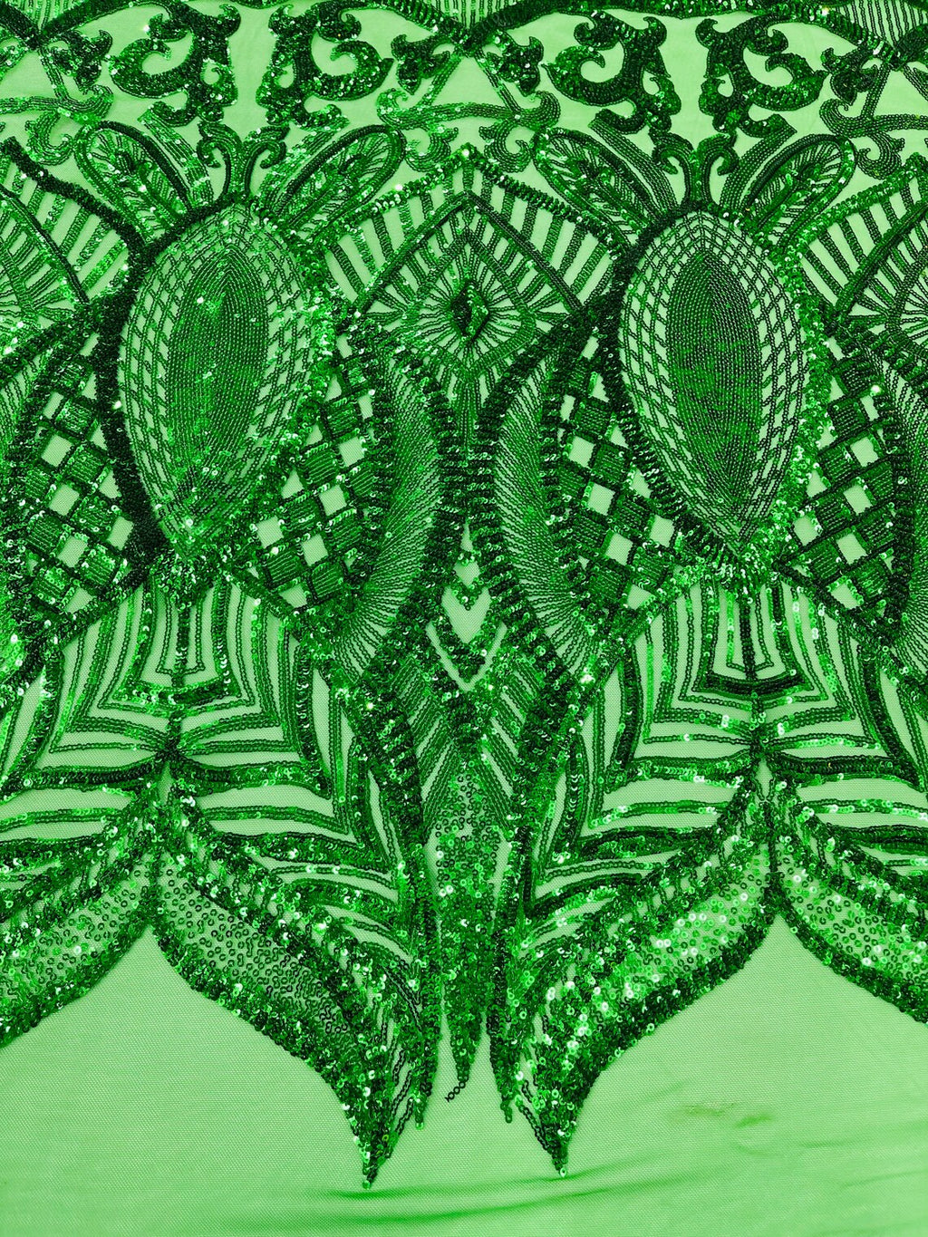 Emerald Green Iridescent - 4 Way Stretch Embroidered Royalty Sequins Design Fabric By Yard
