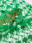 Embroidered Flower Fabric - Emerald Green - Floral Design Scalloped Border Fabric By Yard