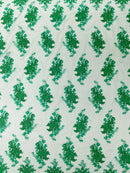 Floral Damask Lace Fabric - Emerald Green - Embroidered Damask Flowers on Lace Fabric By Yard