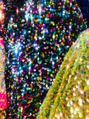 Rainbow Stretch Velvet Sequins Fabric- Velvet Sequins 2 Way Stretch 58/60” By Yard