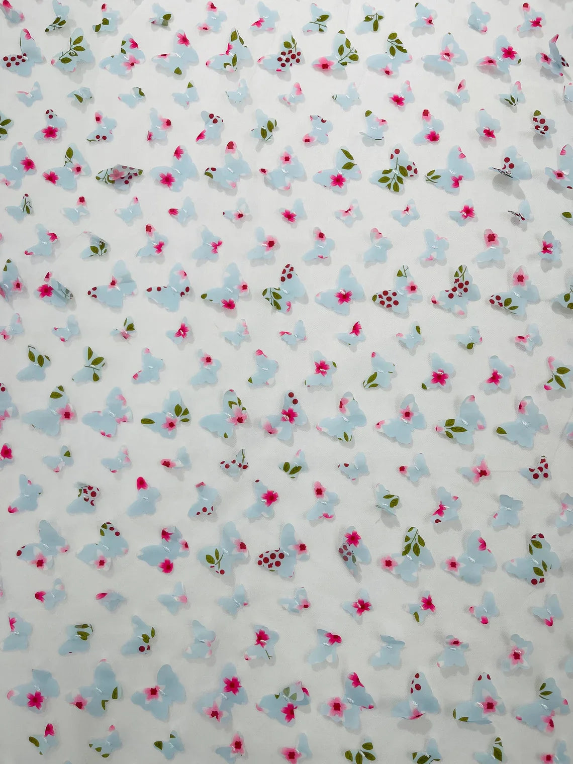 3D Butterfly Design Lace - Floral Print Blue - Embroidered Lace with 3D Butterfly Design By Yard