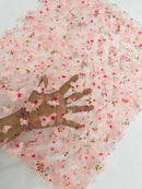 3D Butterfly Design Lace - Floral Print Pink - Embroidered Lace with 3D Butterfly Design By Yard