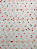 3D Butterfly Design Lace - Floral Print Pink - Embroidered Lace with 3D Butterfly Design By Yard