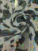 Cow Print Design Spandex - Black Iridescent Foil - Poly Spandex 4 Way Stretch Fabric By Yard