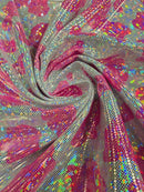 Cow Print Design Spandex - Hot Pink Iridescent Foil - Poly Spandex 4 Way Stretch Fabric By Yard