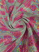 Cow Print Design Spandex - Hot Pink Iridescent Foil - Poly Spandex 4 Way Stretch Fabric By Yard