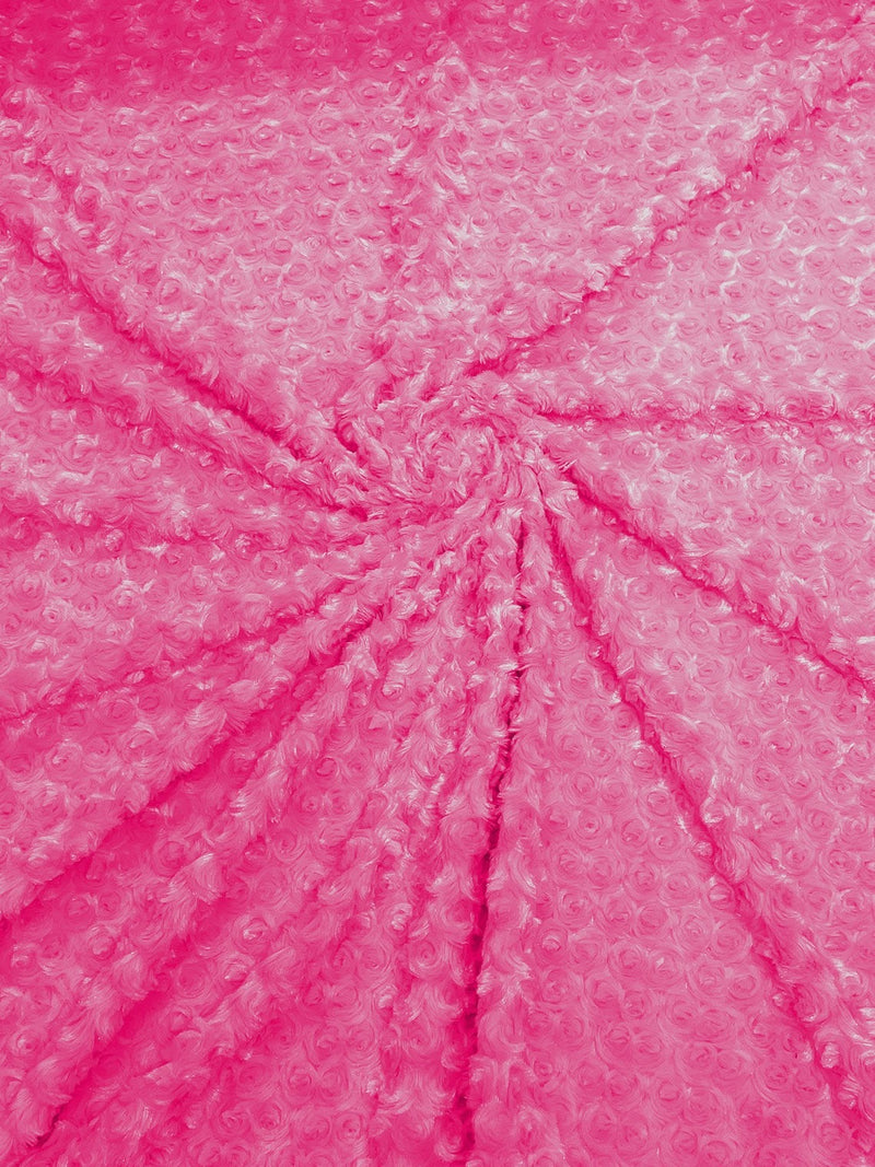 58" Minky Swirl Rose Fabric - Fuchsia - Soft Rosebud Plush Fur Fabric Sold By The Yard