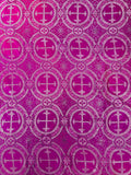 Brocade Cross Fabric - Fuchsia / Silver - Church Vestment Cross Religious Jacquard Fabric By Yard