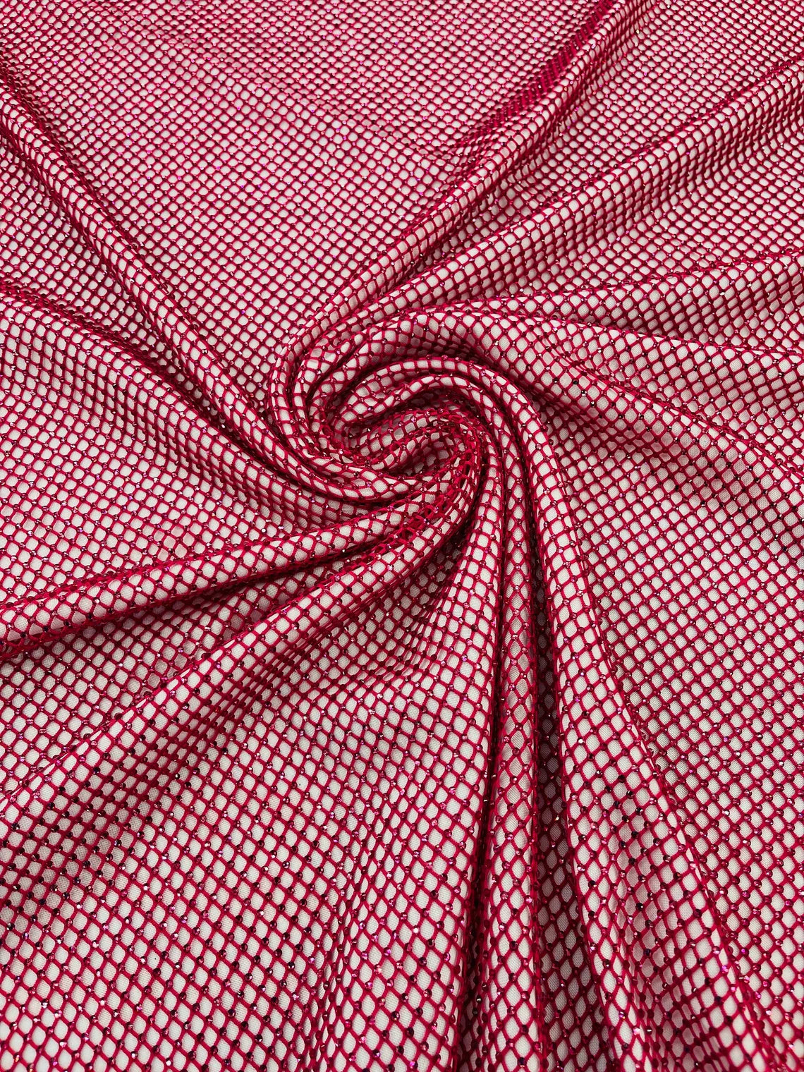 Fish Net Spandex Rhinestone Fabric - Solid Spandex Fish Net Rhinestones Fabric Sold by Yard