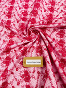 Embroidered Flower Fabric - Fuchsia - Floral Design Scalloped Border Fabric By Yard