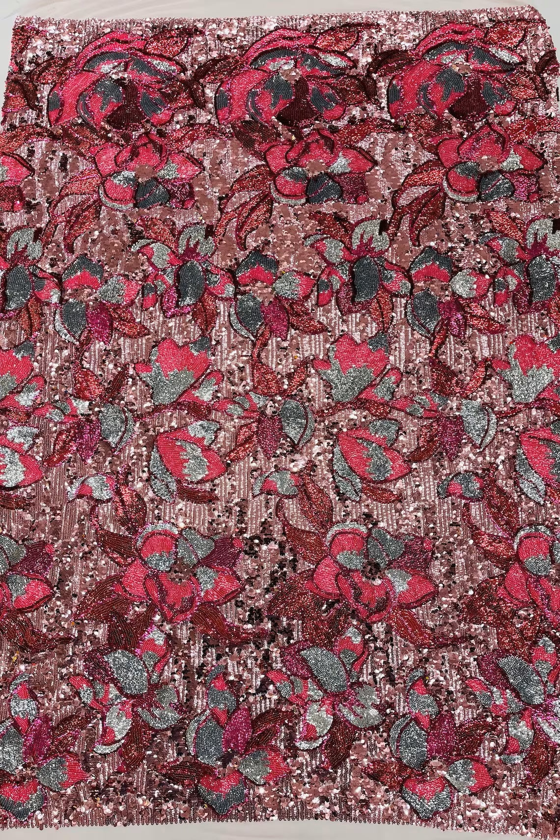 Orchid Design Sequins - Fuchsia - 4 Way Stretch Full Sequins Floral Design Mesh Fabric By Yard