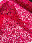 Embroidery Floral Bead Fabric - Fuchsia - Bridal Embroidery Beaded Floral  Fabric Sold by Yard