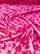 3D Butterfly Design Lace - Fuchsia - Embroidered Lace with 3D Butterfly Design By Yard