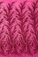 Leaf Design Stretch Sequins - Fuchsia - 4 Way Stretch Lace Mesh Sequins Fabric by Yard