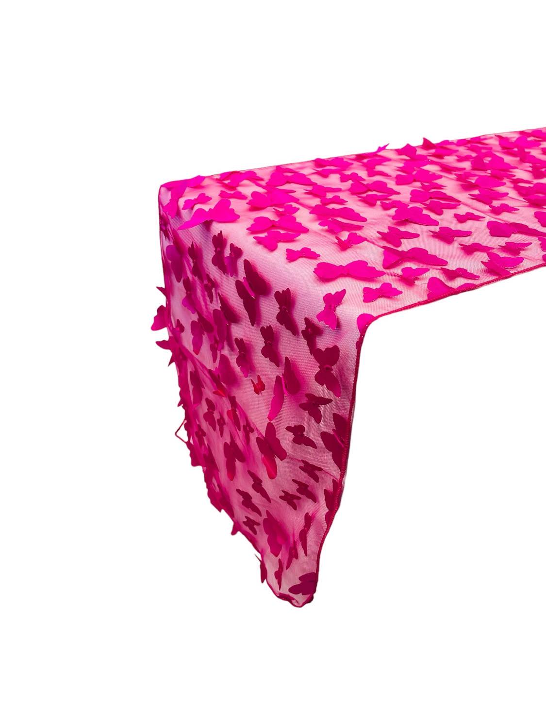 3D Butterfly Table Runner - Fuchsia - 12" x 90"  3D Butterfly Sheer Mesh Table Runner