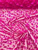 3D Butterfly Design Lace - Fuchsia - Embroidered Lace with 3D Butterfly Design By Yard