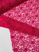 Embroidery Floral Bead Fabric - Fuchsia - Bridal Embroidery Beaded Floral  Fabric Sold by Yard